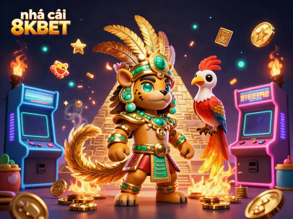 Experience the vibrant world of nhà cái 8KBET through a lively casino scene showcasing unique game elements and dynamic character interactions.