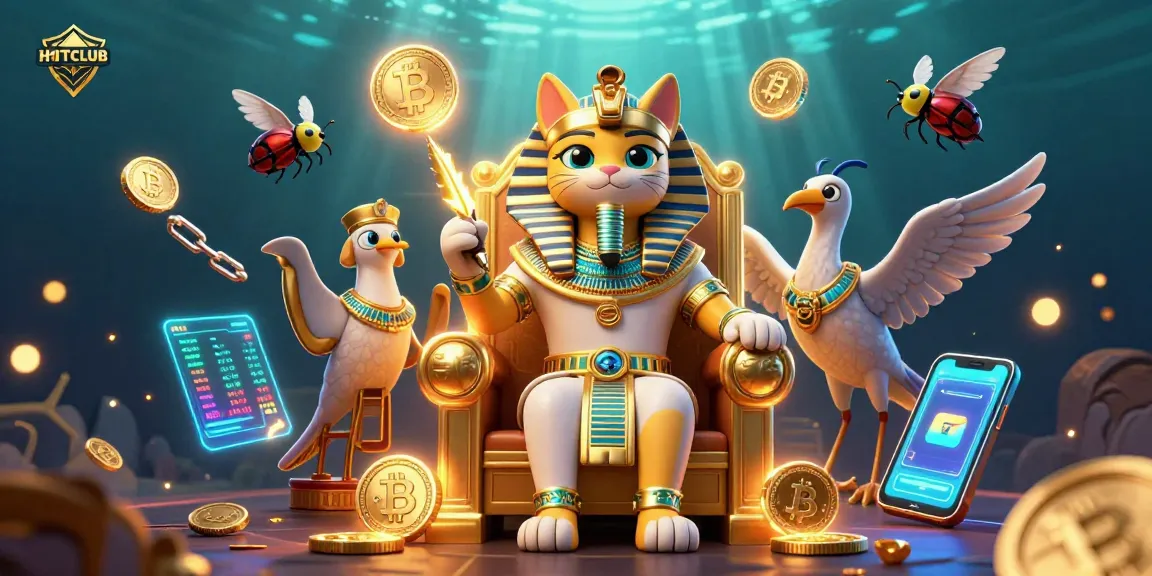 Experience the thrill of HITCLUB with vibrant 3D casino elements and Egyptian-themed characters.