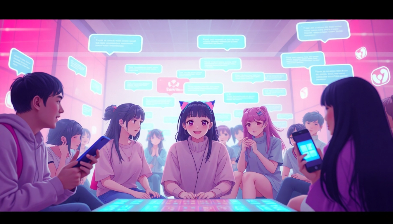 Immersive hentai AI chat experience with vibrant anime characters and digital elements.