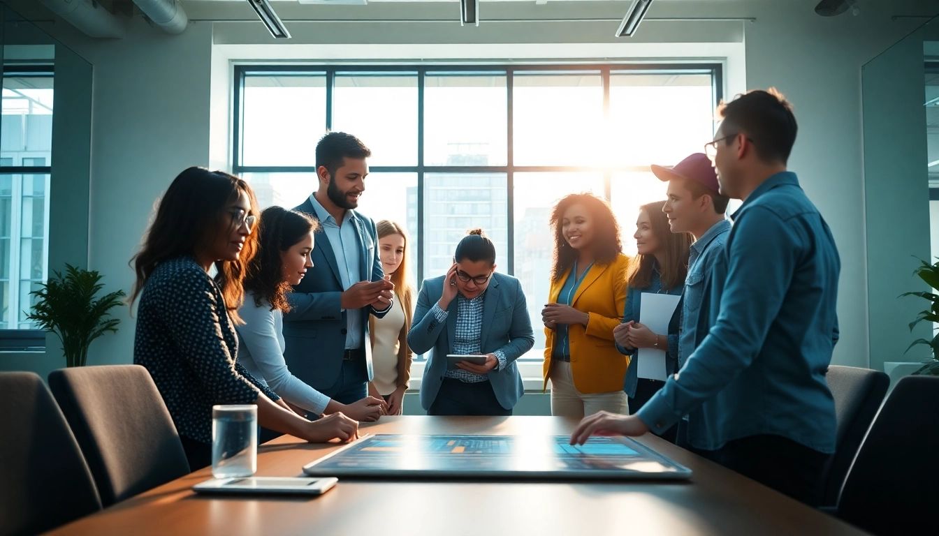 Engaging team meeting focused on Digital Marketing strategies in a bright office setting.
