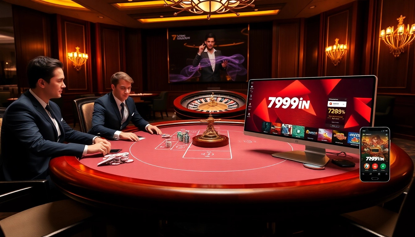 Players enjoying high-stakes poker at a luxurious casino table themed around 789win.