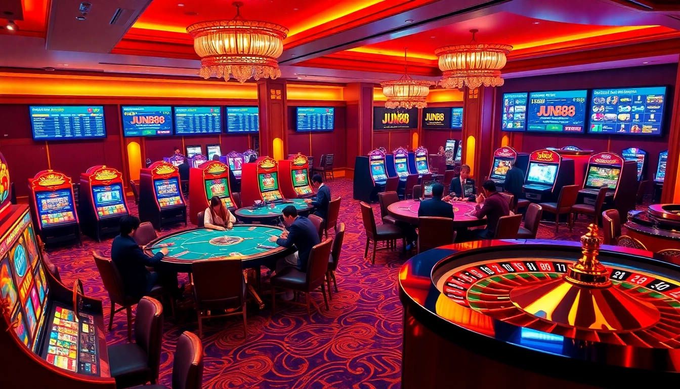 Experience the excitement at JUN88 casino with vibrant tables and thrilling gaming action.