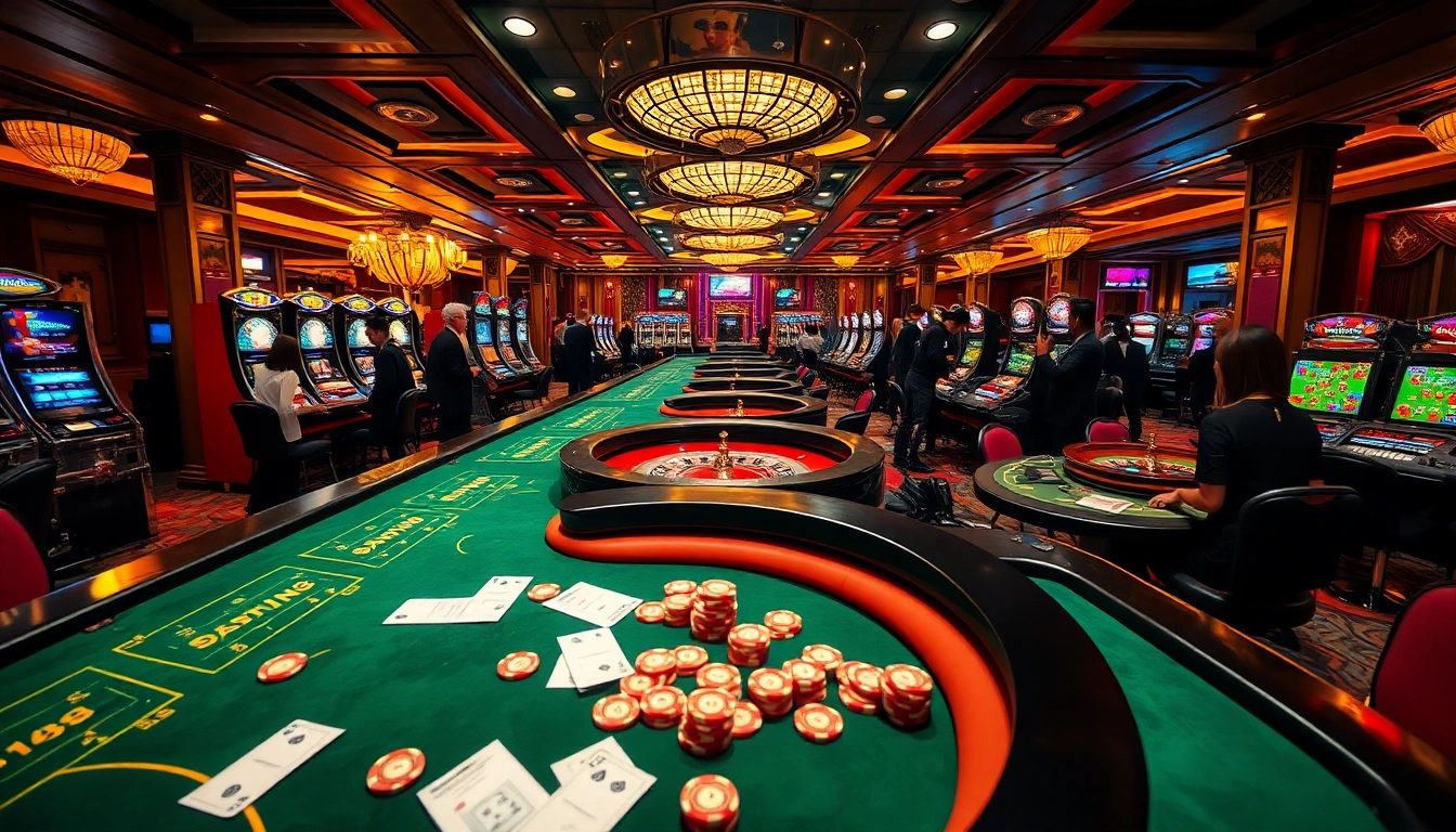 Exciting gaming action at FIVE88 featuring colorful slot machines and casino tables.