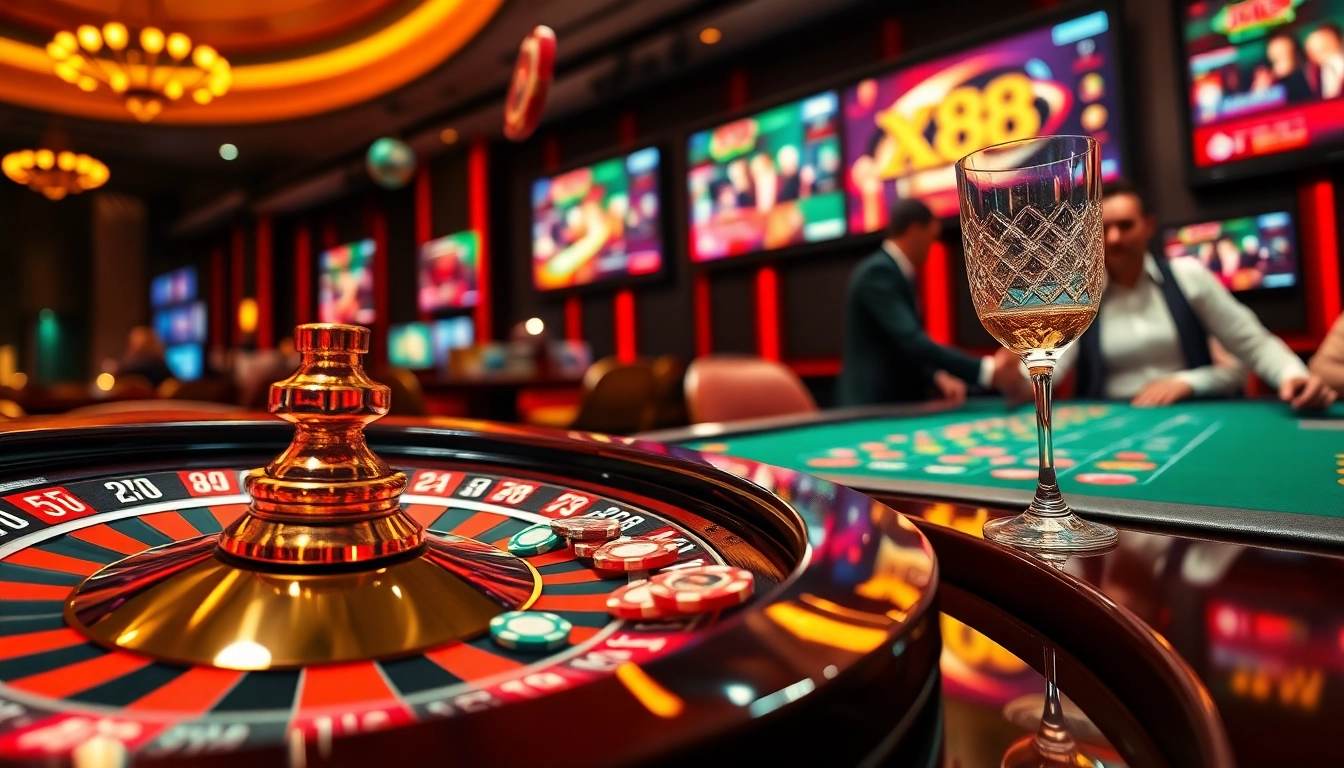 Players engaging in thrilling casino games at XX88, featuring roulette and poker excitement.