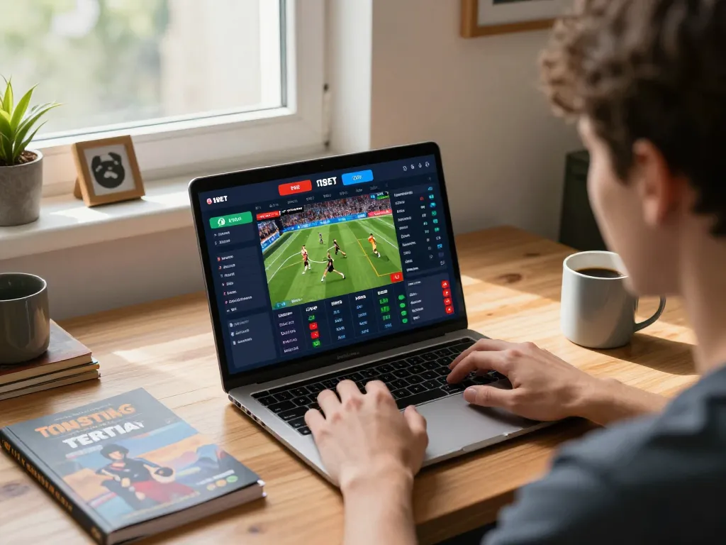 Engaging in live sports betting on 11BET while analyzing odds in a cozy home office.
