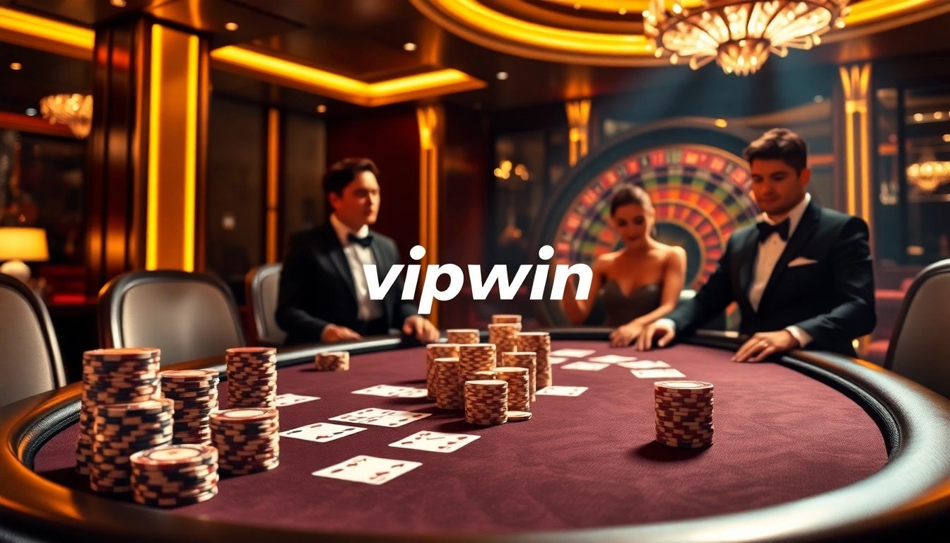 Experience the thrill of winning at vipwin's elegant poker table in a captivating casino setting.