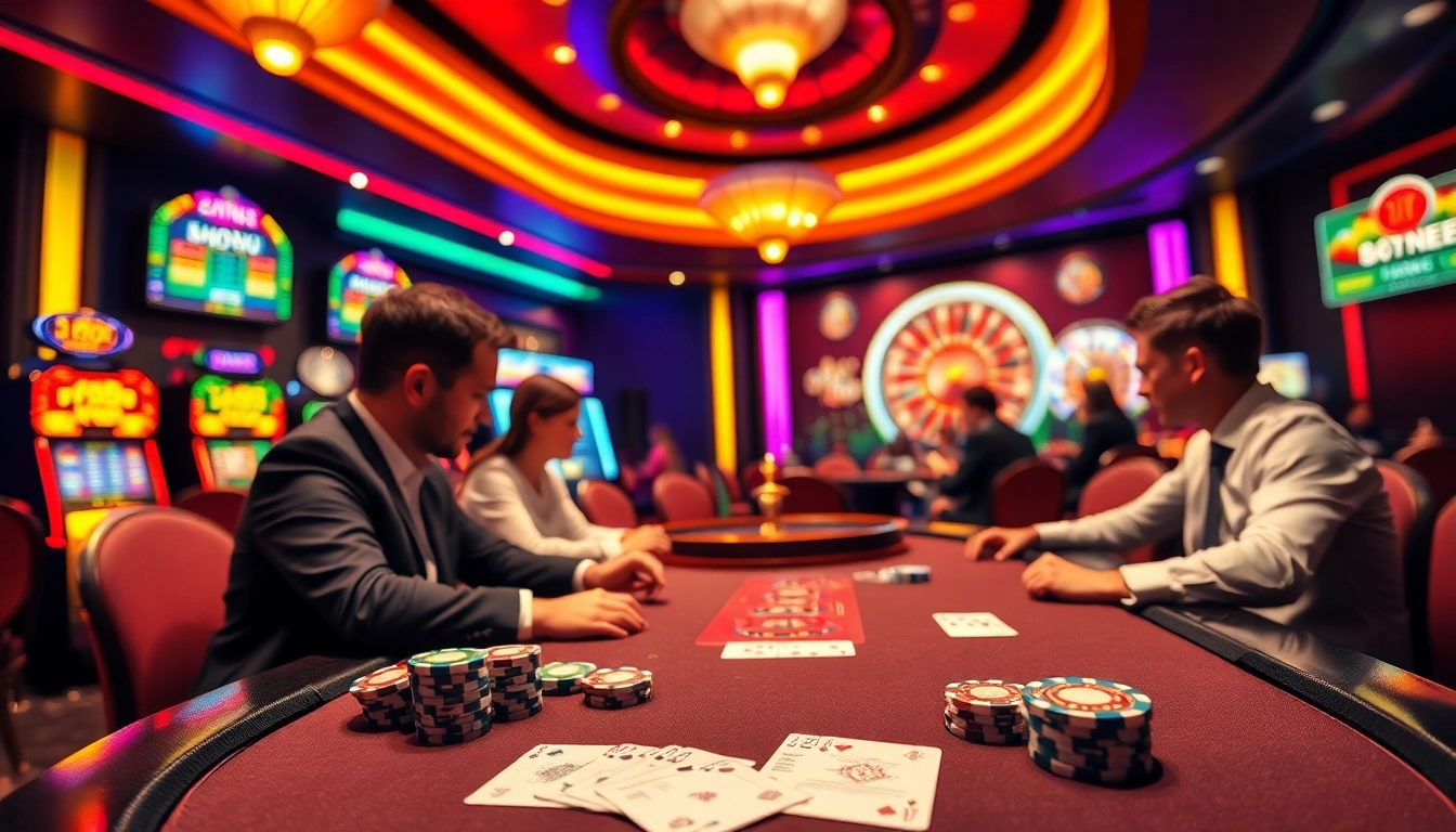 lu88 players enjoying an exciting poker game with vibrant casino elements