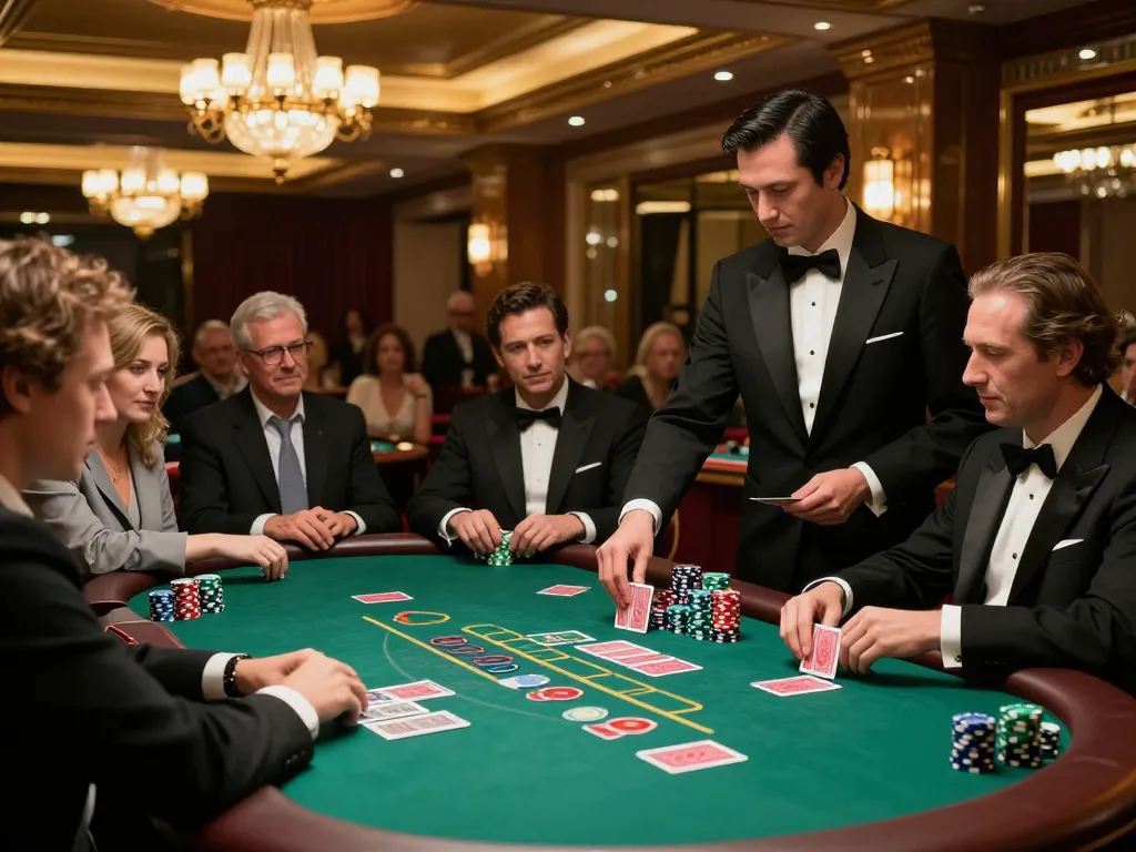 Players strategically wagering at a DA88 blackjack table in a luxurious casino atmosphere.