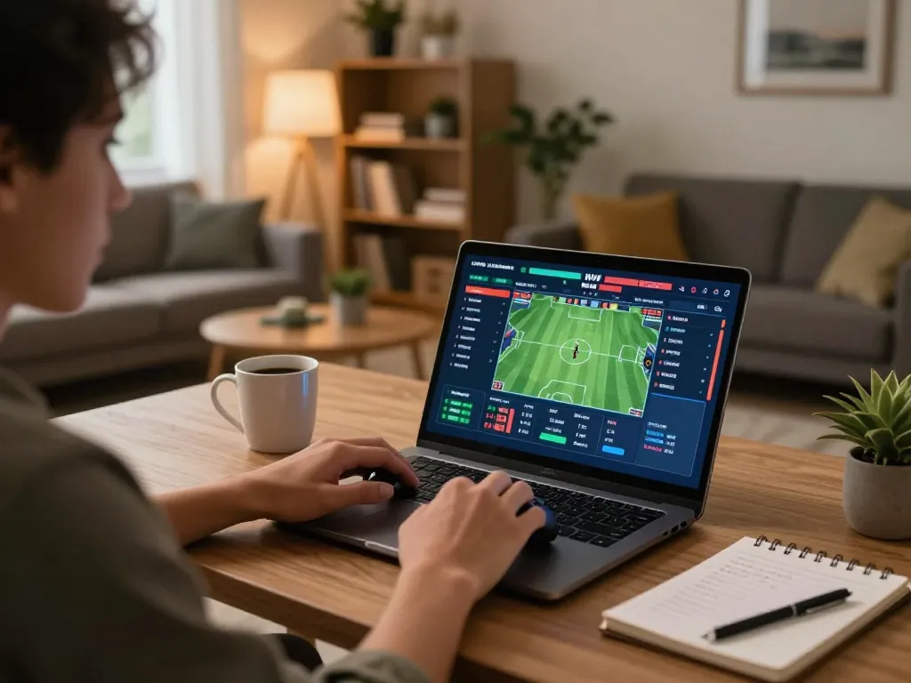 Kèo nhà cái update with a person analyzing online betting options at home.
