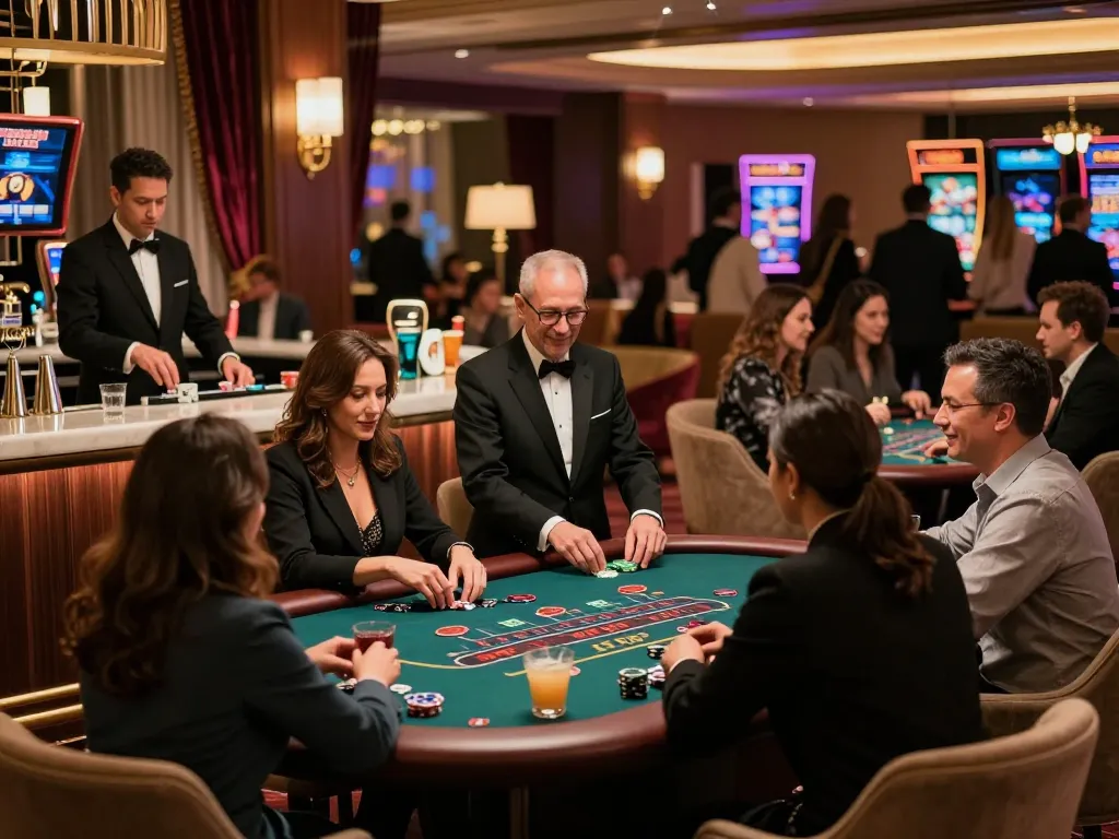 Engaging scene at 58win com casino showcasing players enjoying a vibrant lounge atmosphere.