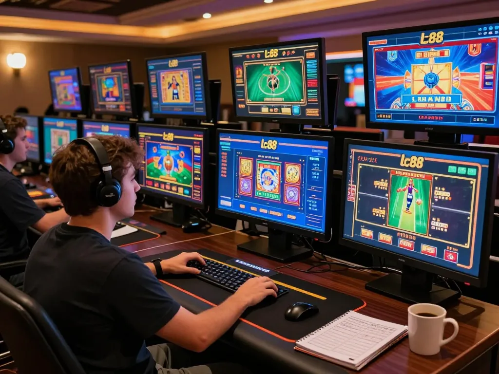 Player engaging with the lc88 link interface for online casino games in a cozy home setup