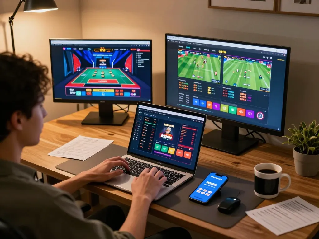 Engaging in online betting at KKWIN COM with live dealer games and sports options displayed on screens