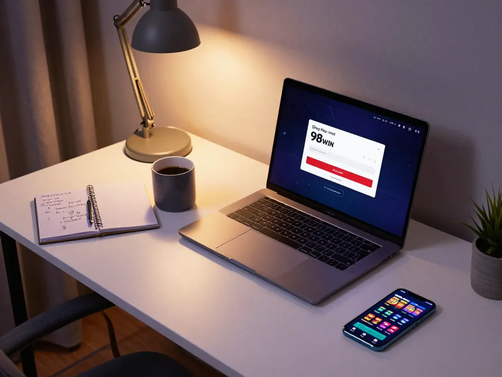 Experience Đăng Nhập 98WIN with a modern laptop setup, showcasing online gaming strategies at home