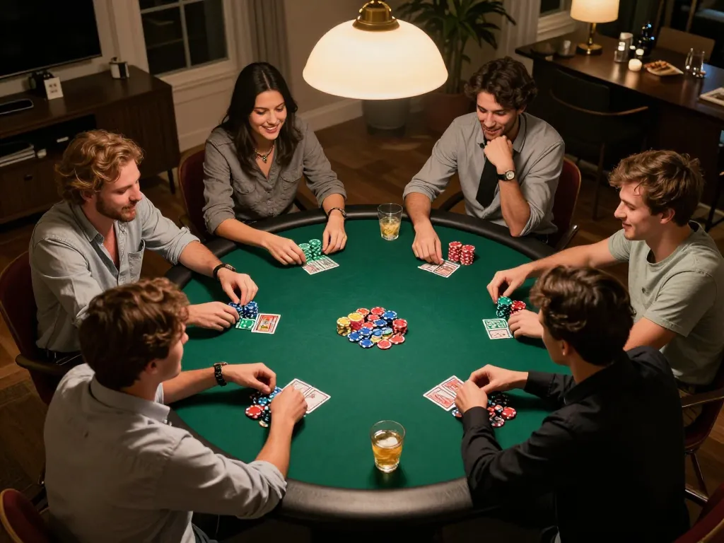 Players enjoy a friendly poker night, showcasing strategies and camaraderie at LC88.