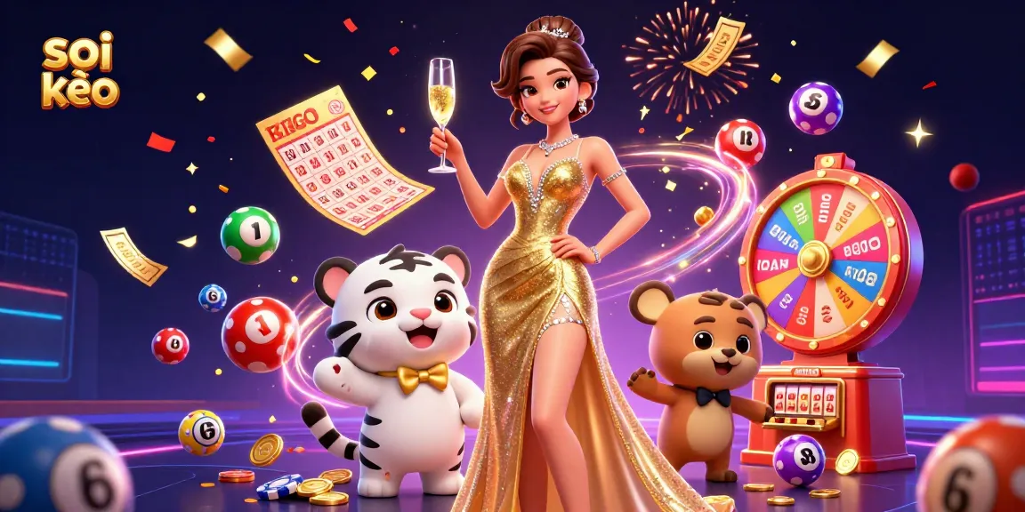 Engage in thrilling soi kèo predictions with a glamorous woman and lucky tiger amidst a vibrant lottery scene.