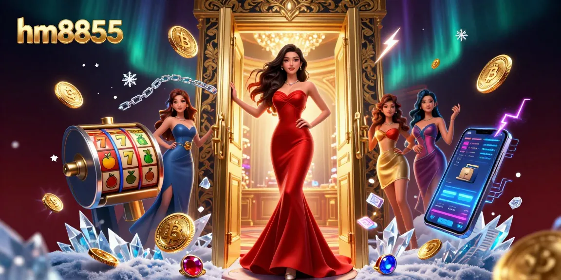 Experience casino excitement at hm8855 with vibrant slot and crypto elements, showcasing luxurious gaming.