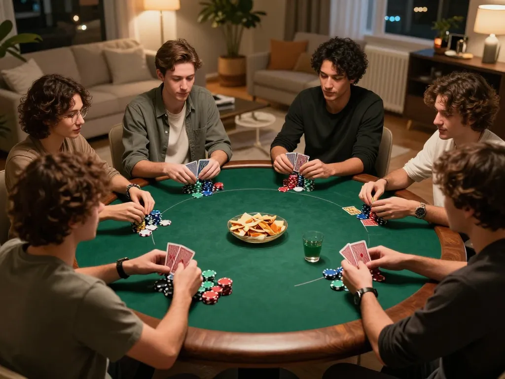 Friends enjoy a vibrant poker game around a stylish table, showcasing sunwin excitement in the comfort of home.