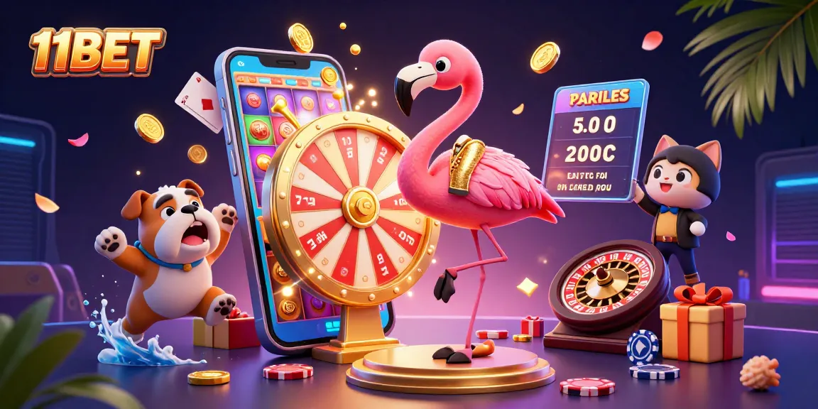11BET offers exciting slot games with vibrant 3D cartoon characters celebrating wins and prizes.
