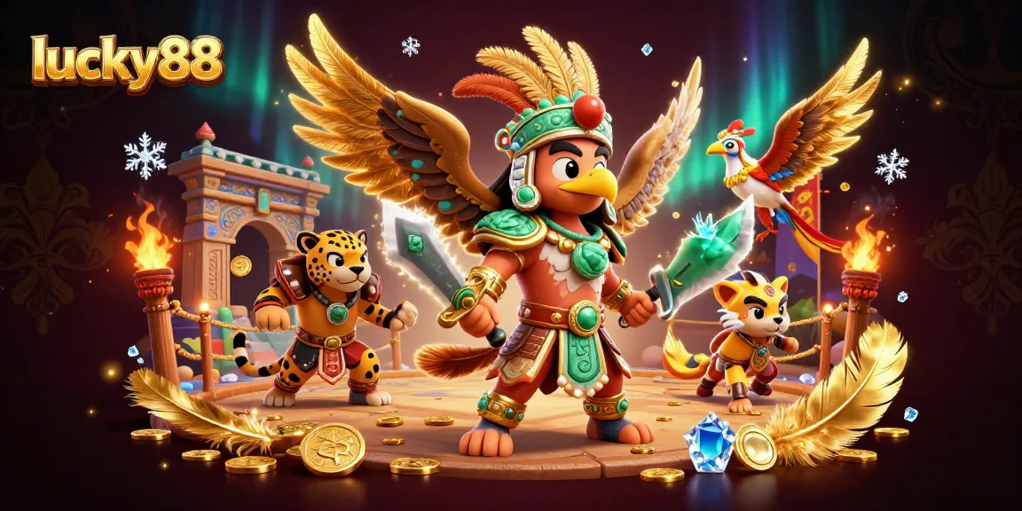 Experience exciting gameplay with lucky88 as Aztec warriors celebrate in a vibrant casino scene.