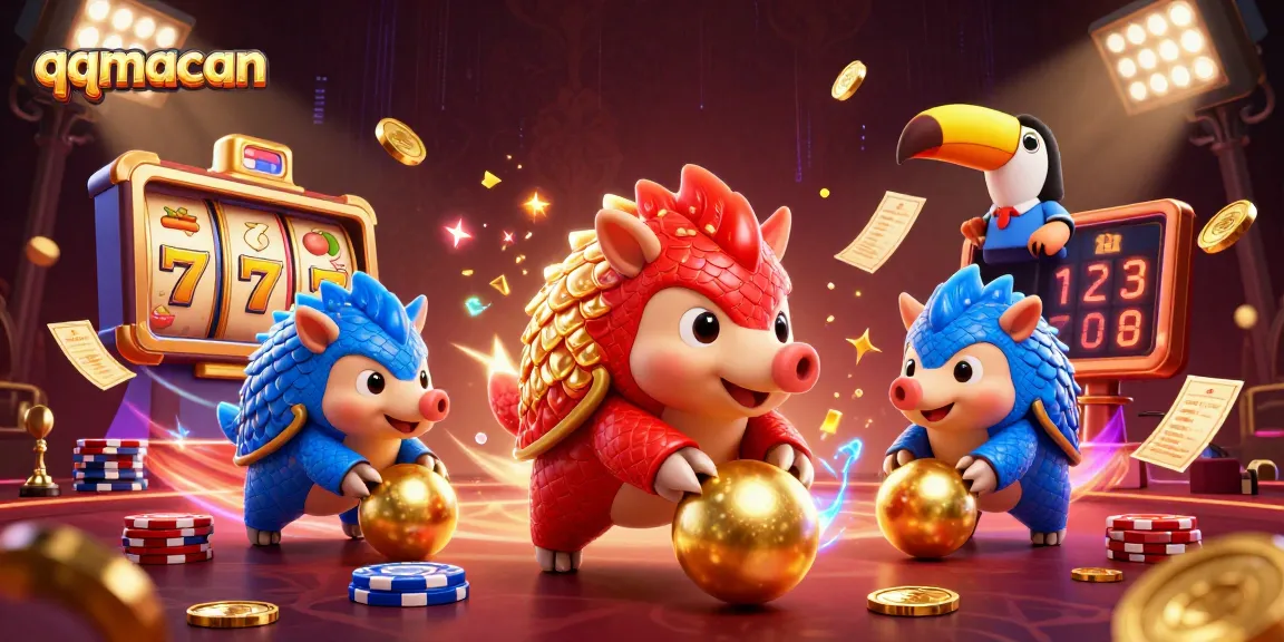qqmacan showcases an exciting slot game scene with colorful pangolins in dynamic action.