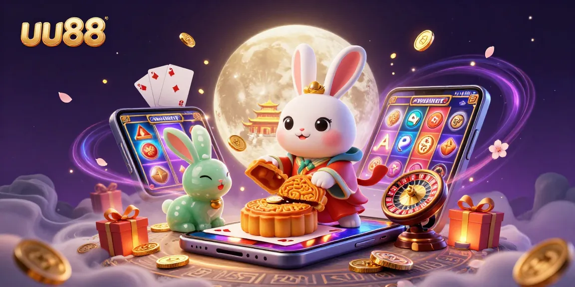 uu88 moon rabbit experiences exciting gaming action with poker chips and a slot game.