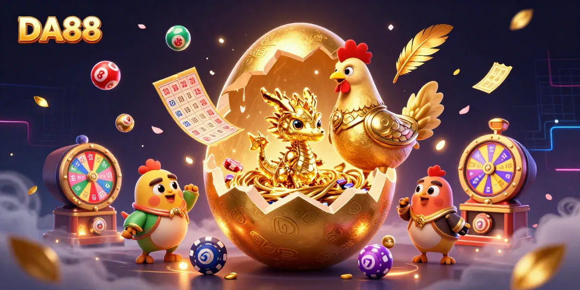 Experience the excitement of DA88 with a gold dragon and vibrant casino elements in this dynamic illustration.
