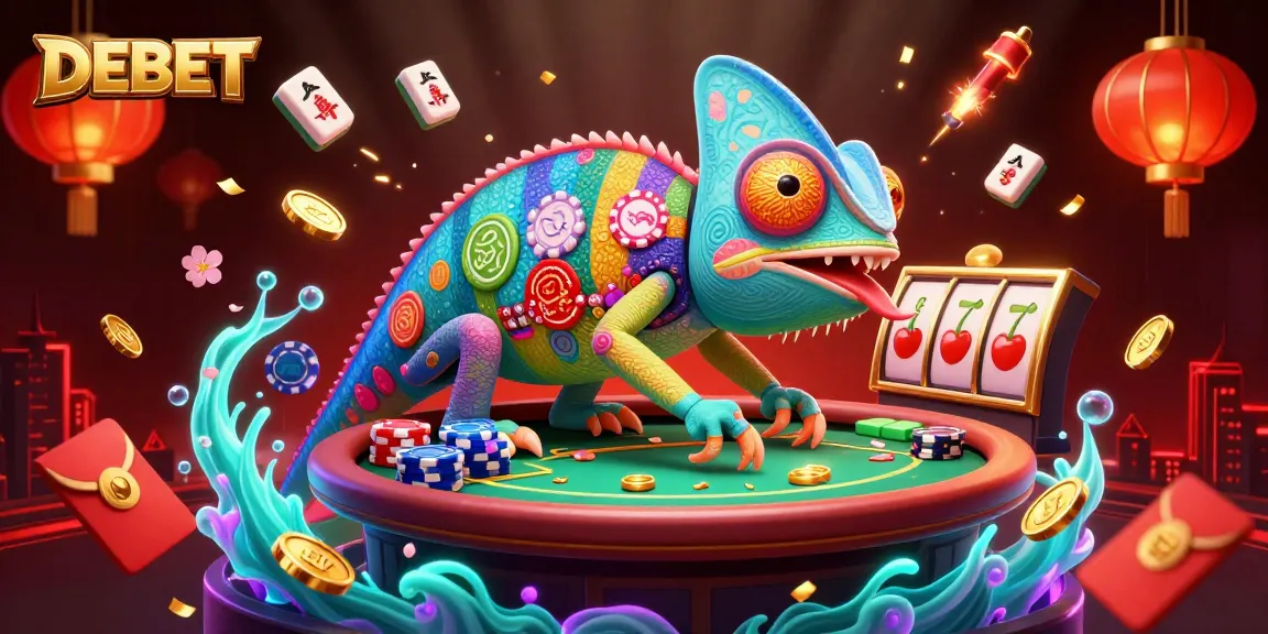Experience the exhilarating world of DEBET as a colorful chameleon casino owner captures golden coins.