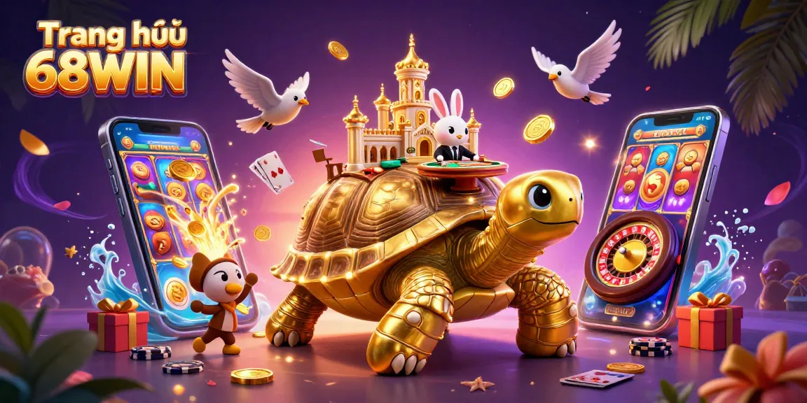 Engage with the thrilling world of Trang chủ 68WIN featuring a golden tortoise casino and vibrant game elements.