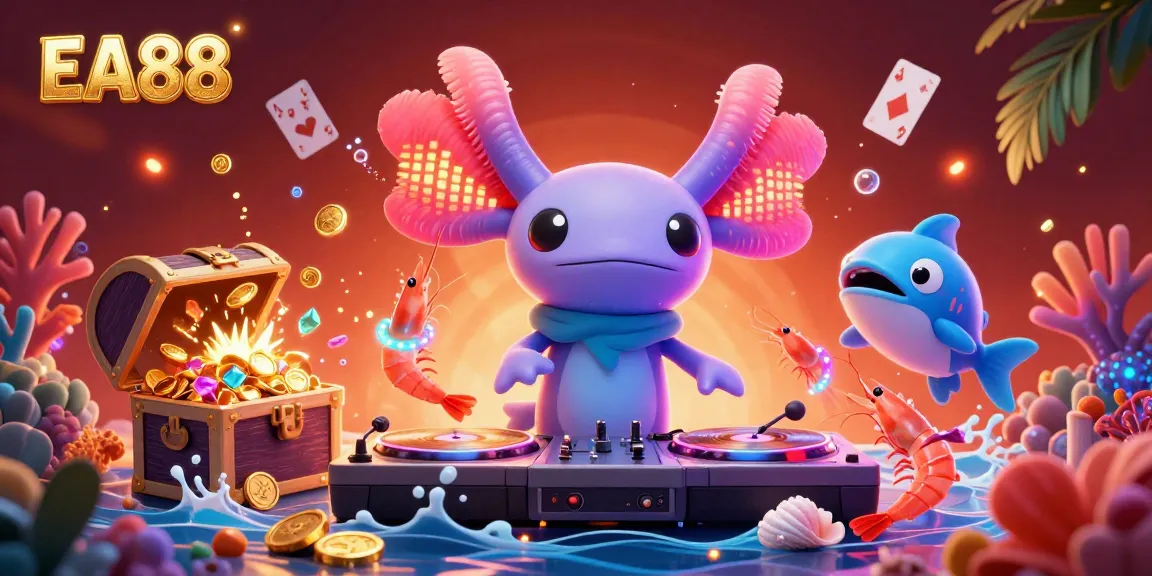 Experience exciting action at EA88 with an underwater gaming party featuring vibrant sea creatures and glowing treasures.