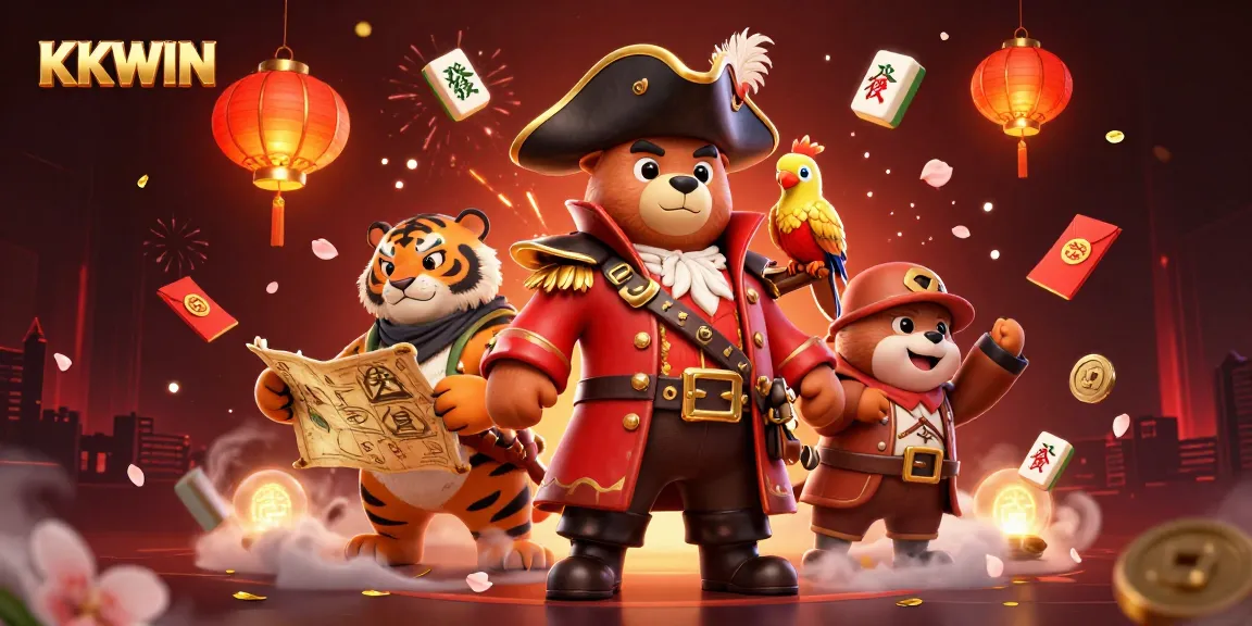 Join the thrilling action at KKWIN with dynamic casino adventures featuring a bear captain and vibrant gaming elements.