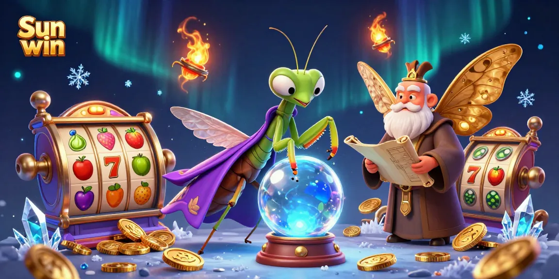 Sun win showcases a mystical casino scene with an engaging praying mantis fortune teller.
