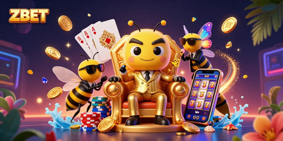 ZBET showcases exciting gameplay with a bumblebee mob boss surrounded by wealthy gaming elements in a vibrant casino scene.