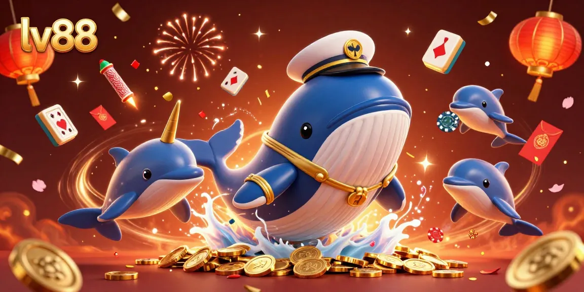 lv88 celebrates winning with a giant whale and friends in a vibrant casino adventure.